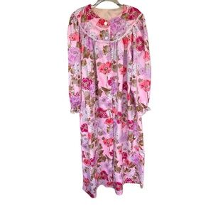 Vintage Pink Flowers Button Uo Dress  Retro Colorful Free Spirit 1950s 1960s 1X
